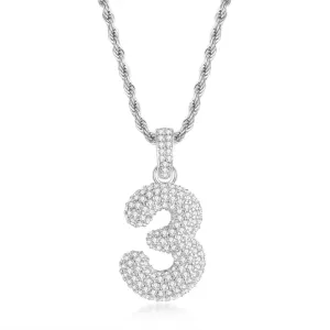 Number 3 Created Diamond Hip-Hop Pendant Necklace 23.62''