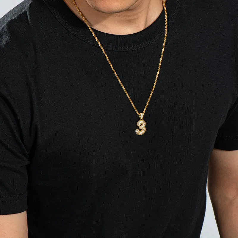 Number 3 Created Diamond Hip-Hop Pendant Necklace 23.62''