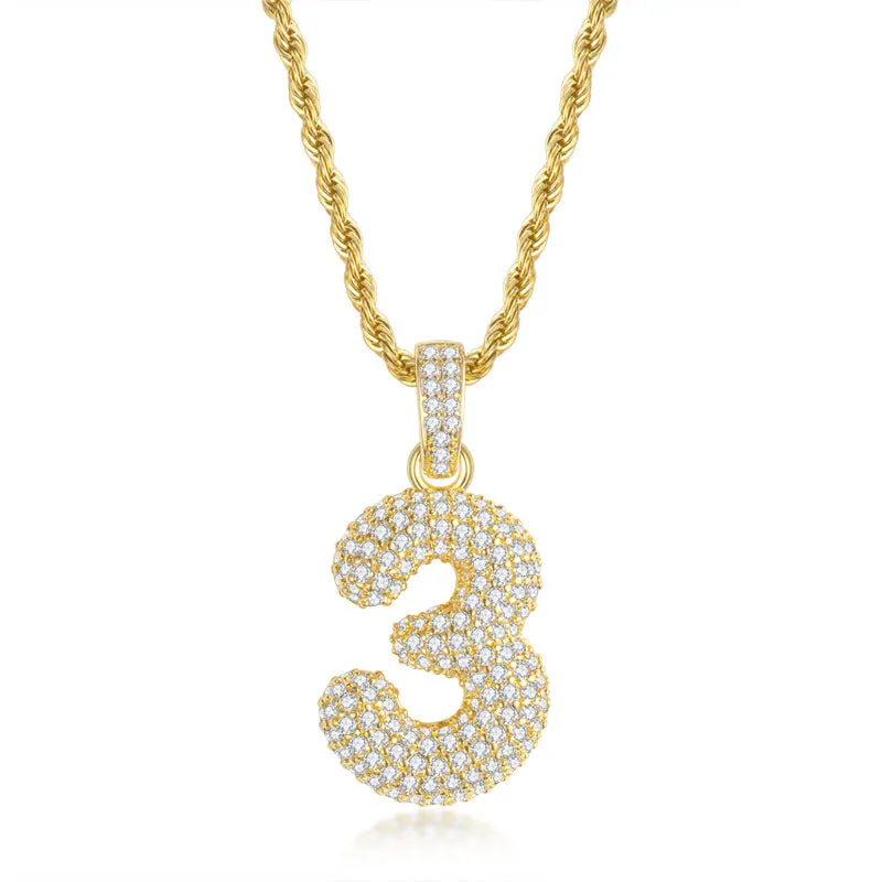 Number 3 Created Diamond Hip-Hop Pendant Necklace 23.62''
