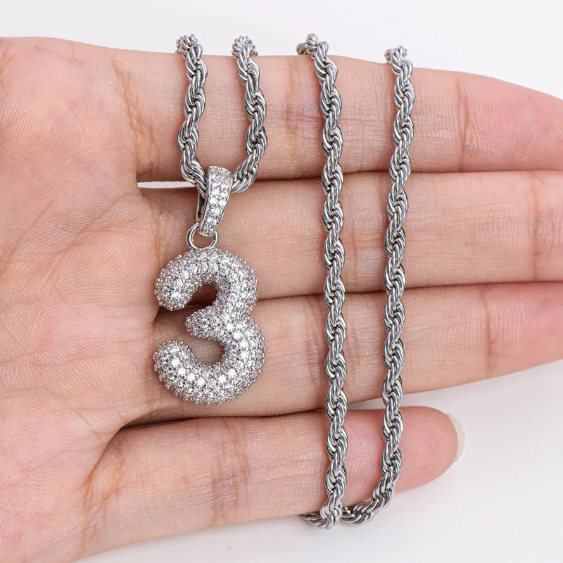 Number 3 Created Diamond Hip-Hop Pendant Necklace 23.62''