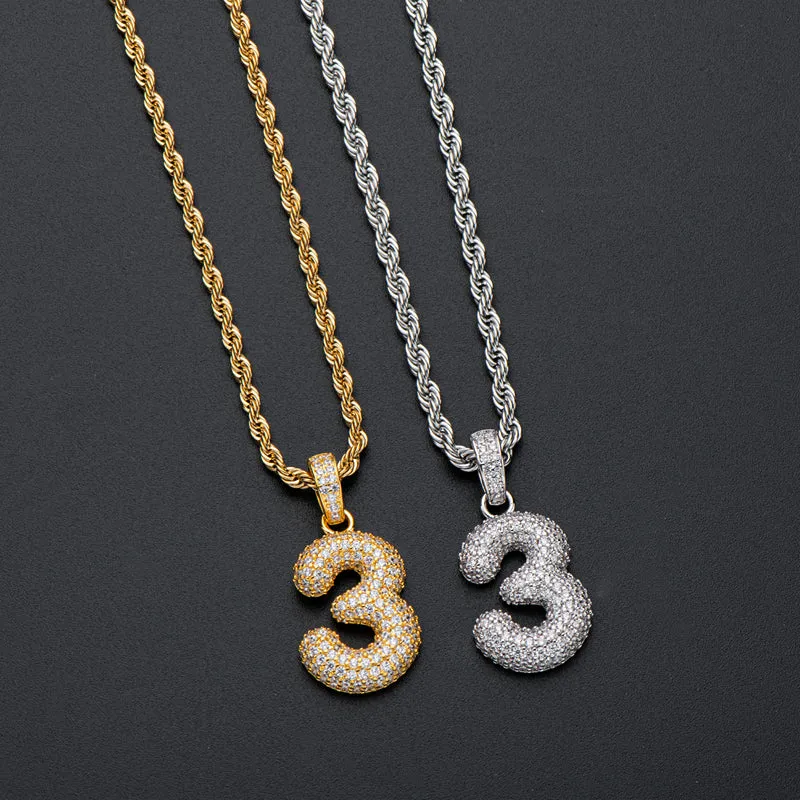 Number 3 Created Diamond Hip-Hop Pendant Necklace 23.62''