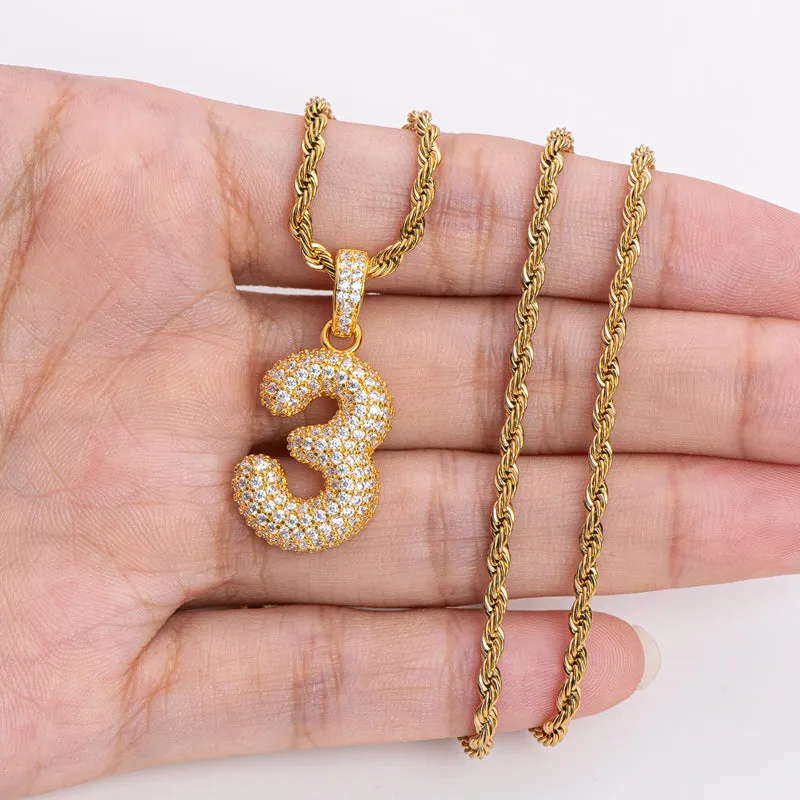Number 3 Created Diamond Hip-Hop Pendant Necklace 23.62''