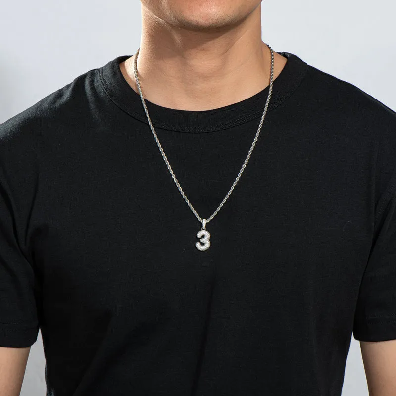 Number 3 Created Diamond Hip-Hop Pendant Necklace 23.62''