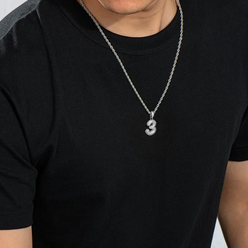 Number 3 Created Diamond Hip-Hop Pendant Necklace 23.62''