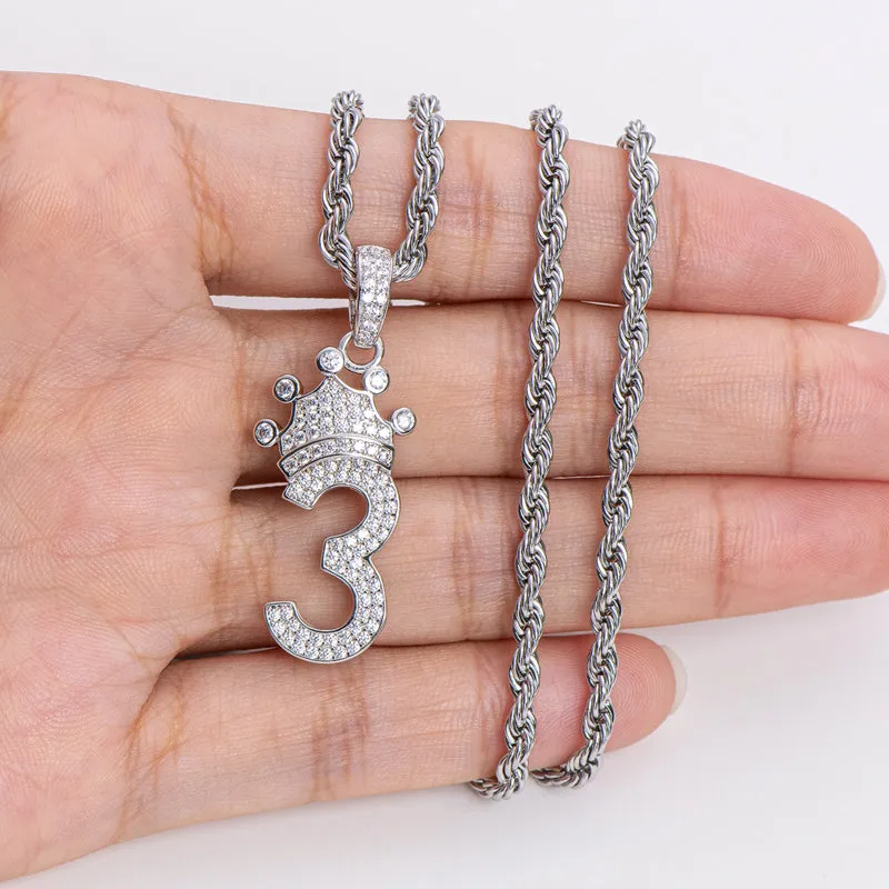 Number 3 Hip Hop Created Diamond Pendant Necklace 23.62''