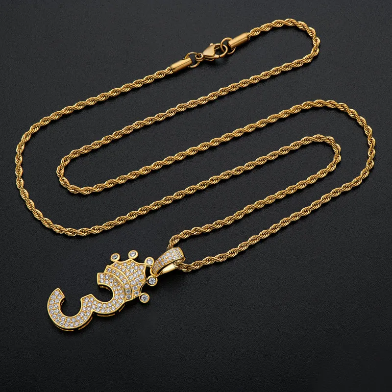 Number 3 Hip Hop Created Diamond Pendant Necklace 23.62''