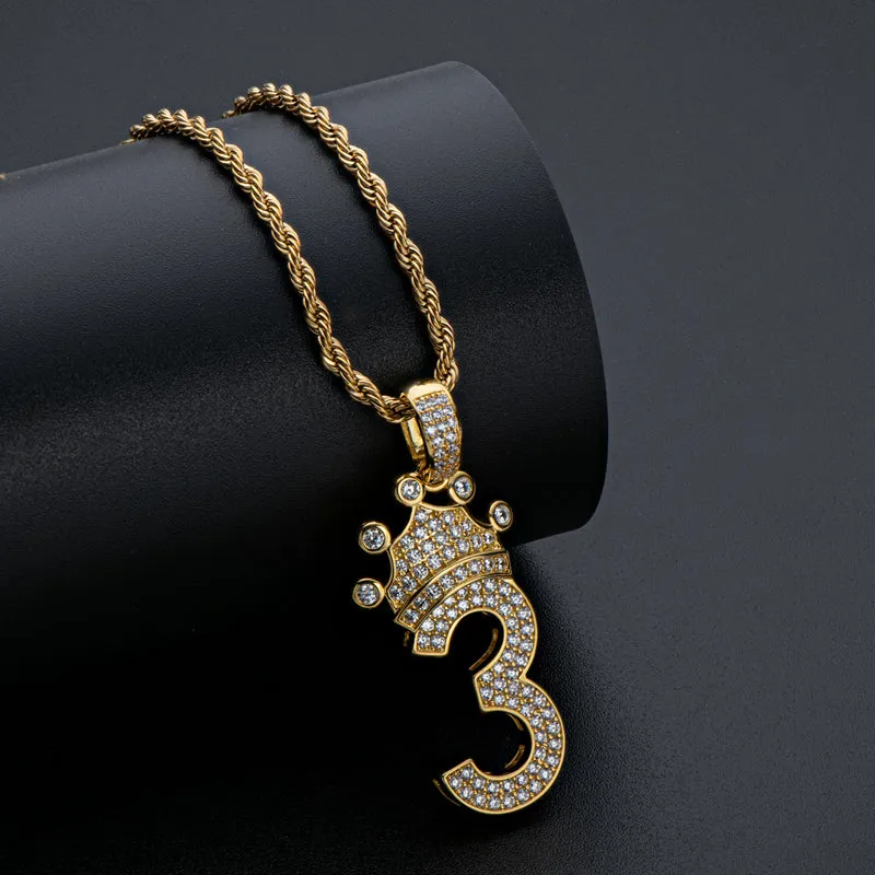 Number 3 Hip Hop Created Diamond Pendant Necklace 23.62''