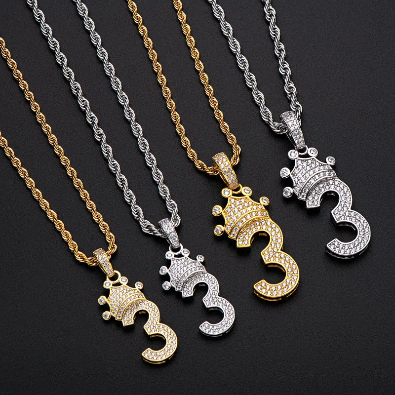 Number 3 Hip Hop Created Diamond Pendant Necklace 23.62''