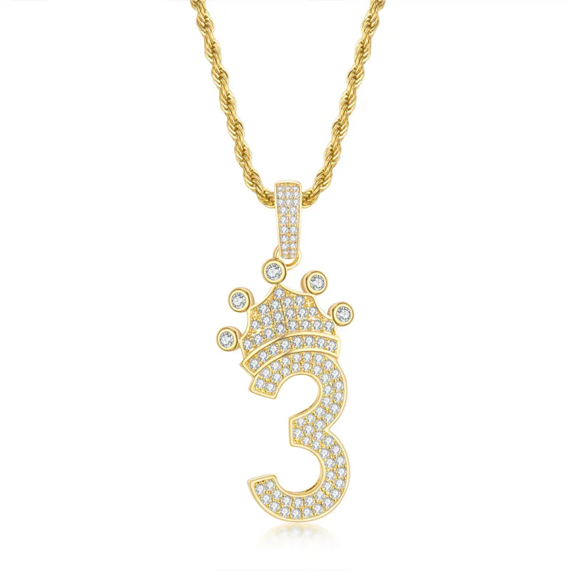 Number 3 Hip Hop Created Diamond Pendant Necklace 23.62''