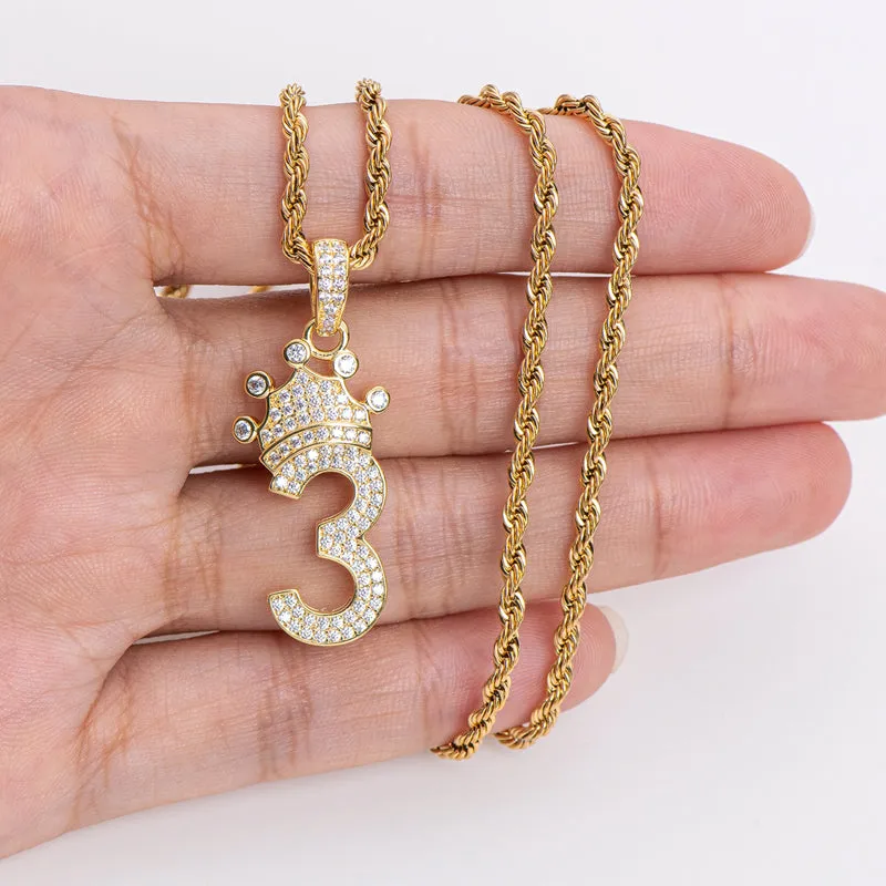 Number 3 Hip Hop Created Diamond Pendant Necklace 23.62''