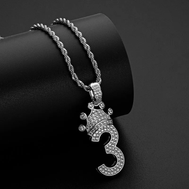 Number 3 Hip Hop Created Diamond Pendant Necklace 23.62''