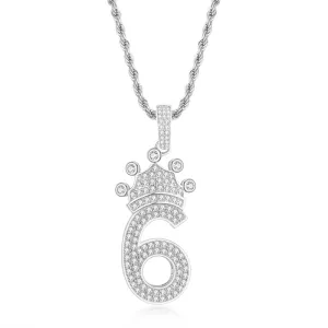 Number 6 Crown Created Diamond Pendant Necklace 23.62''
