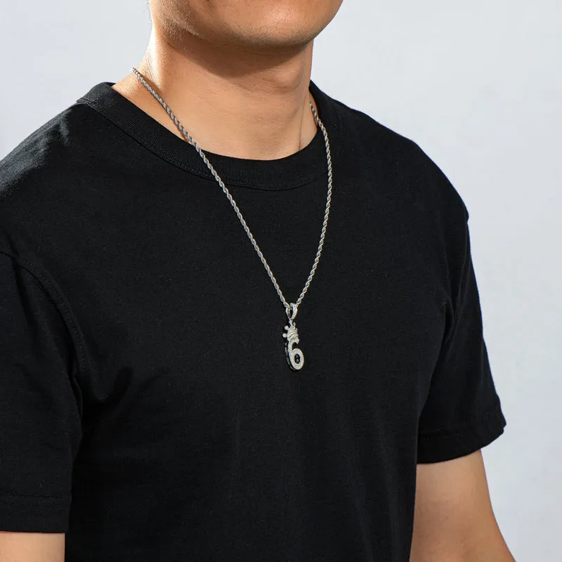Number 6 Crown Created Diamond Pendant Necklace 23.62''