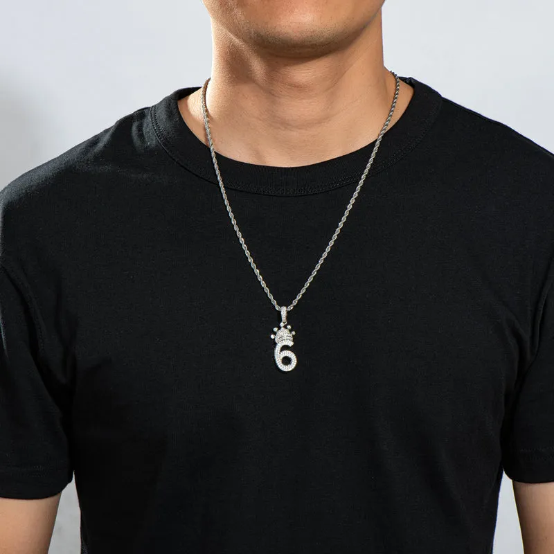 Number 6 Crown Created Diamond Pendant Necklace 23.62''
