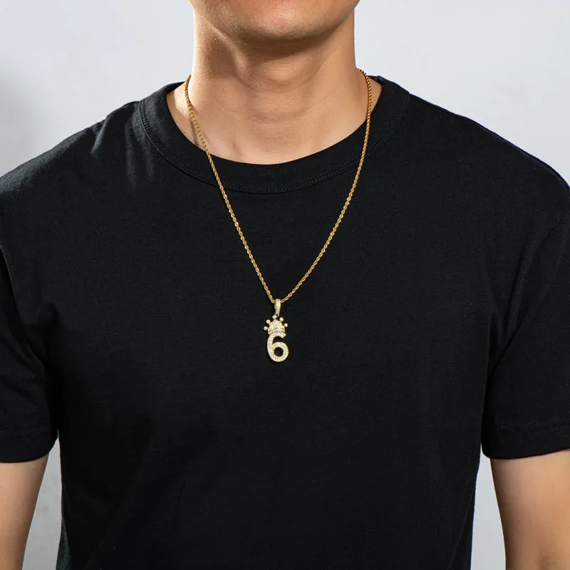 Number 6 Crown Created Diamond Pendant Necklace 23.62''