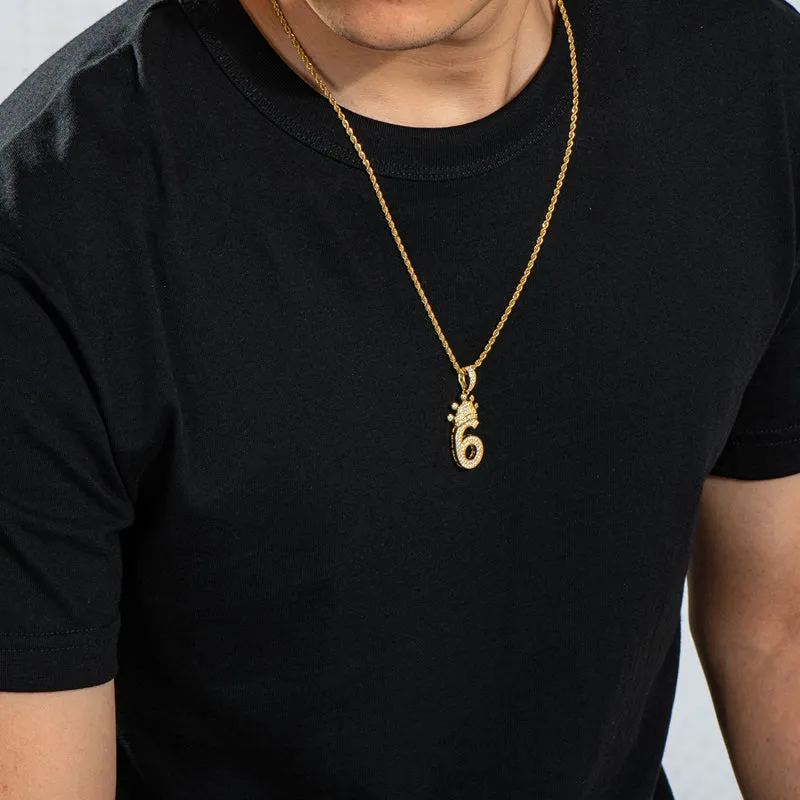 Number 6 Crown Created Diamond Pendant Necklace 23.62''