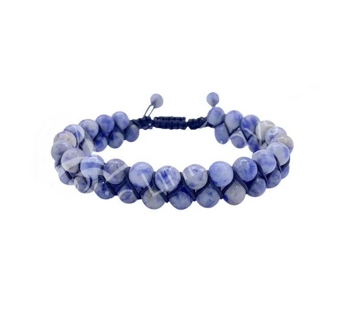 Oceanic - Blue Spot Jasper Double Row Adjustable Beaded Bracelet