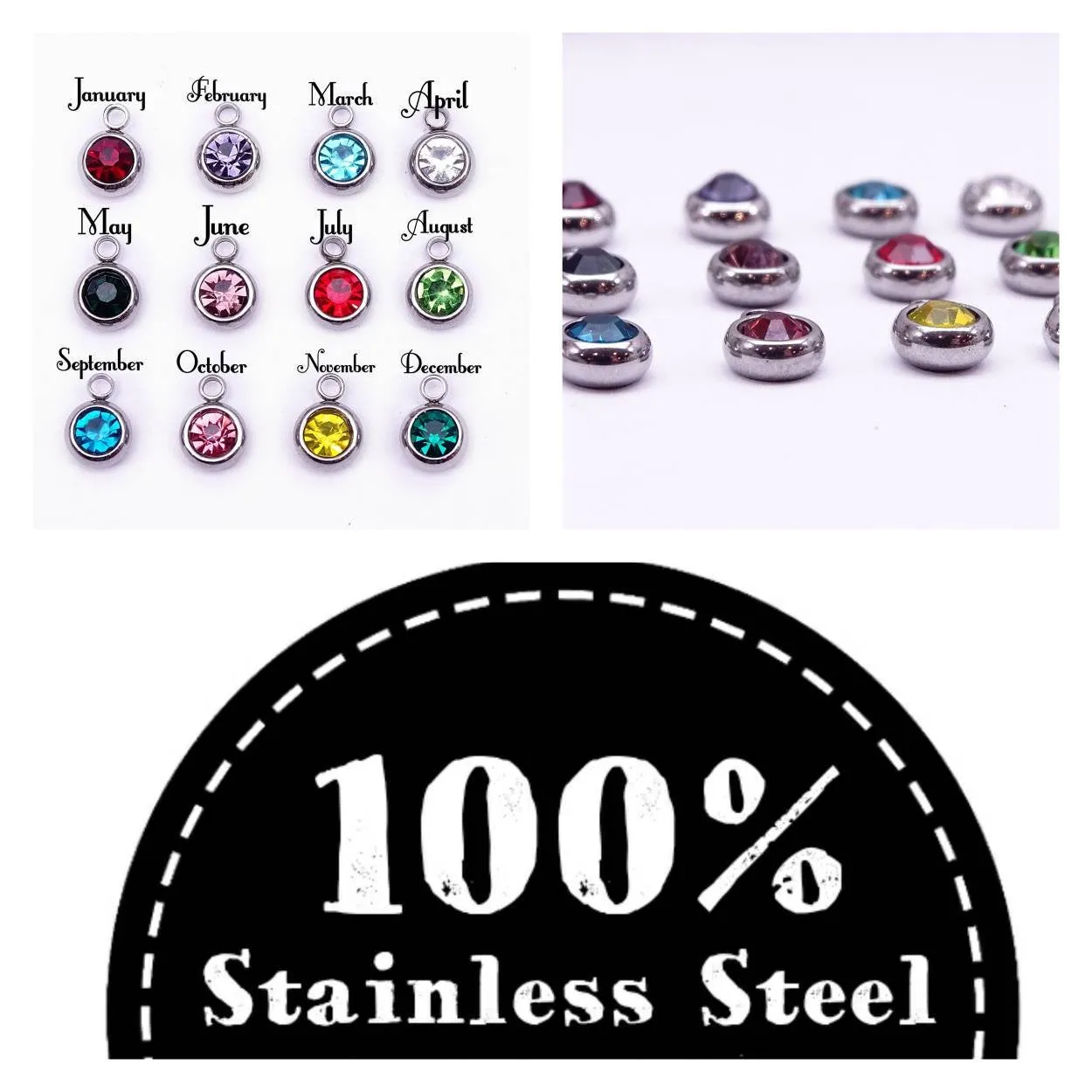 October Birthstone, birth month charm, birthstone charm, wholesale charm, stainless steel charm