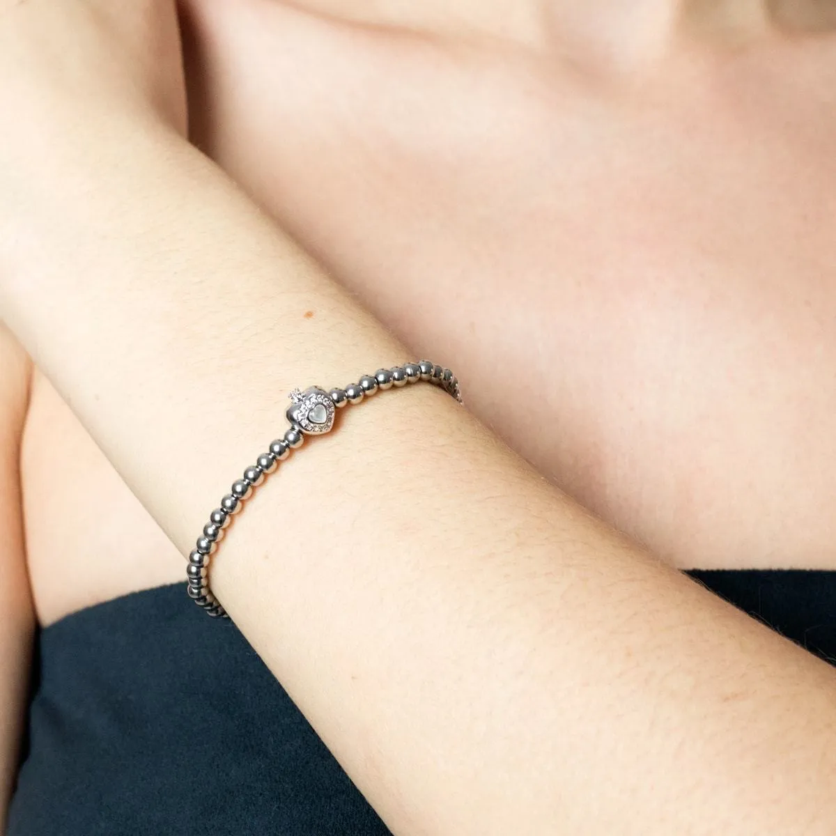October | Opal Birthstone | Silver | Crystal Heart Bracelet