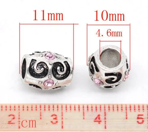 October Pink Birthstone Charm Spacer for Snake Chain Bracelet