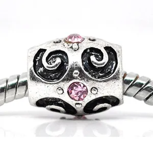 October Pink Birthstone Charm Spacer for Snake Chain Bracelet