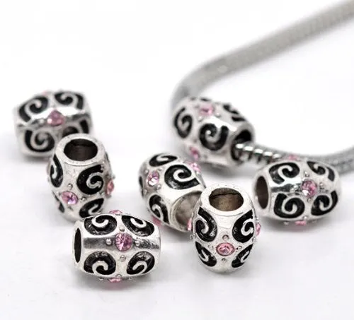 October Pink Birthstone Charm Spacer for Snake Chain Bracelet