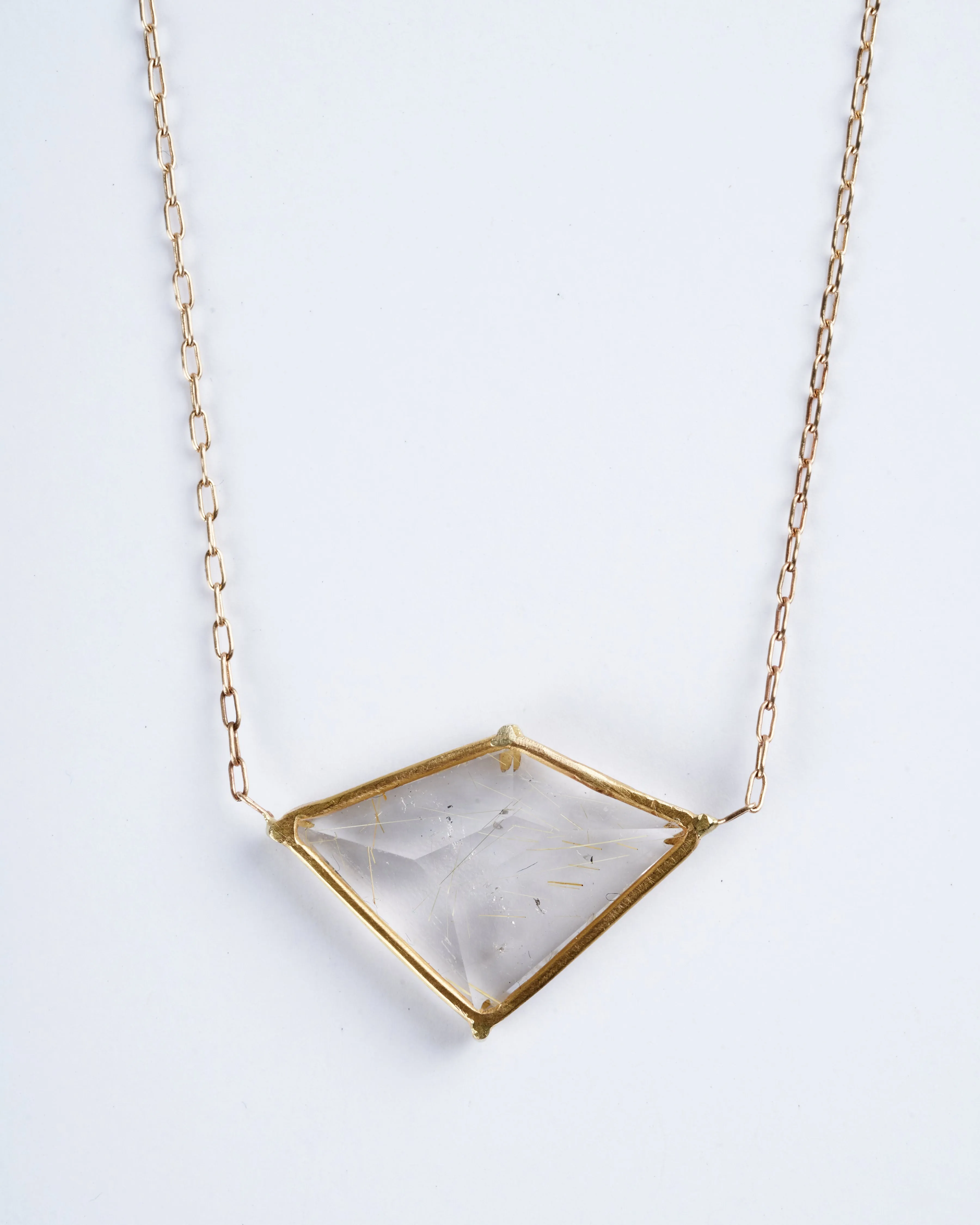 one of a kind rutilated quartz geometric necklace