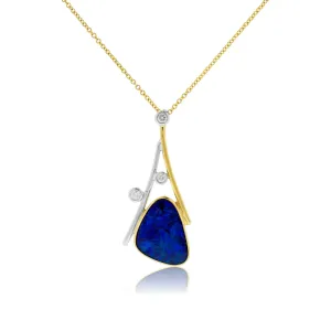 Opal and Diamond Geometric Pendant
