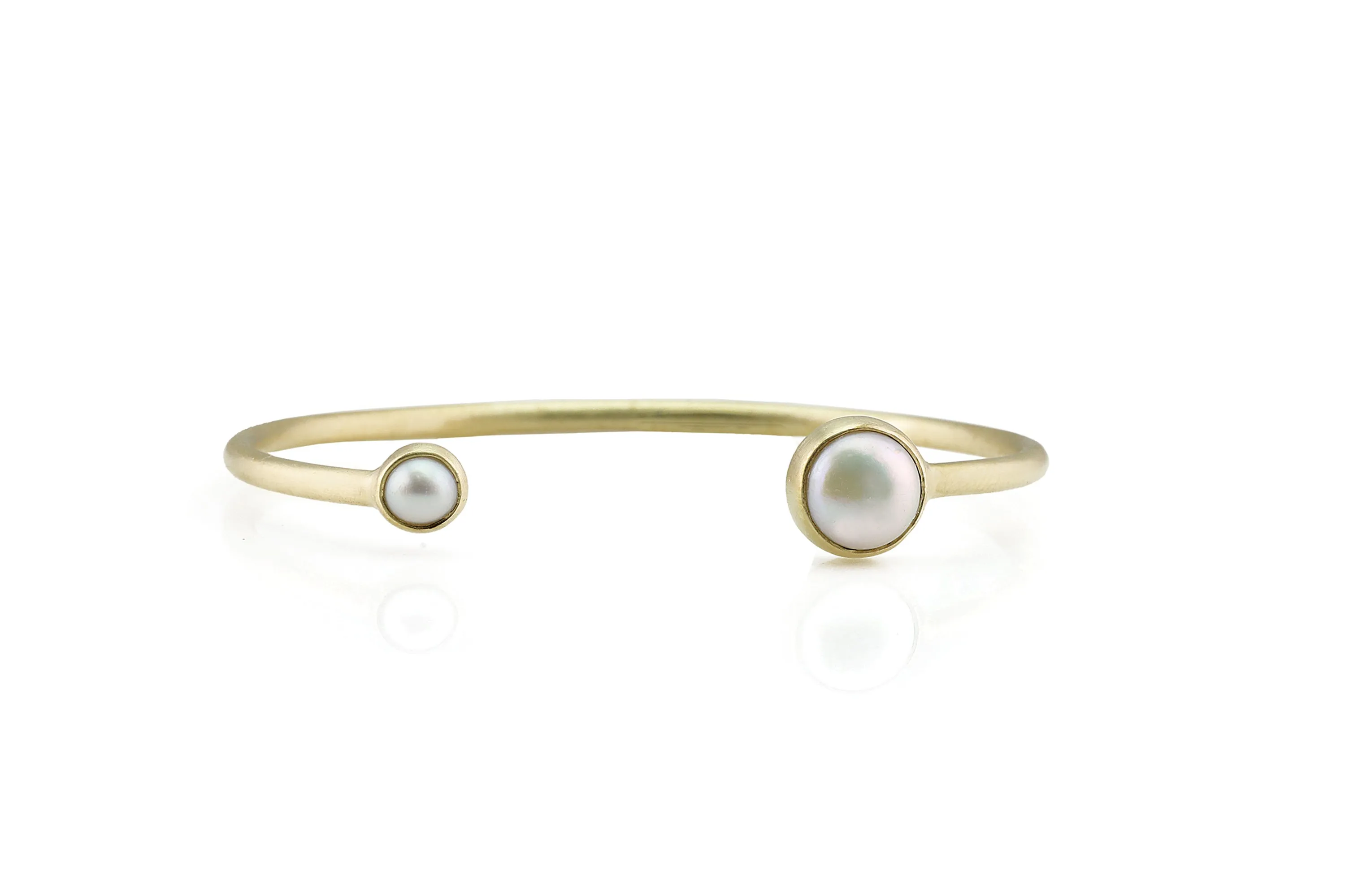 Open Cuff Gold Bracelet Bezel Set with 6mm & 10mm Pearl