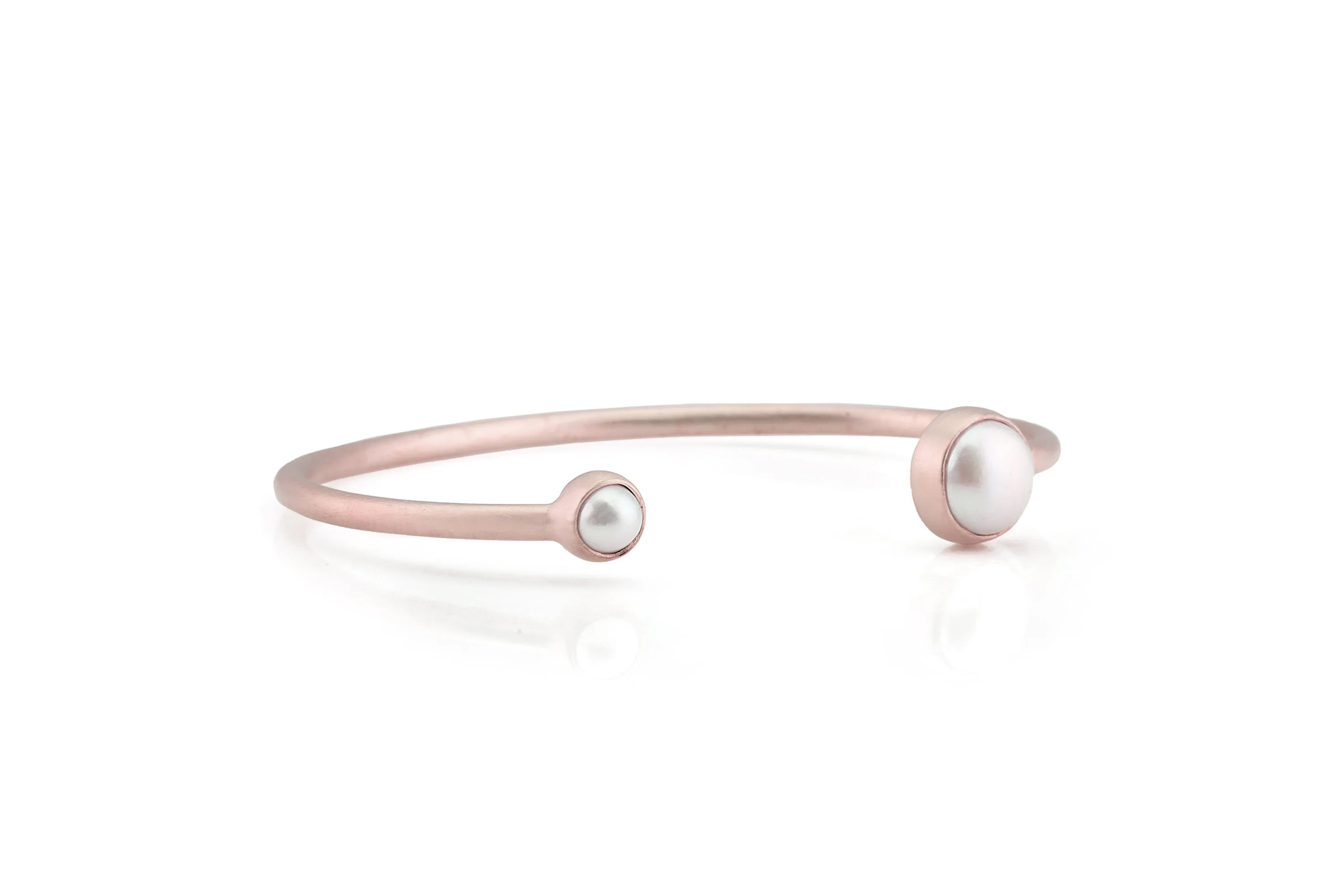 Open Cuff Gold Bracelet Bezel Set with 6mm & 10mm Pearl