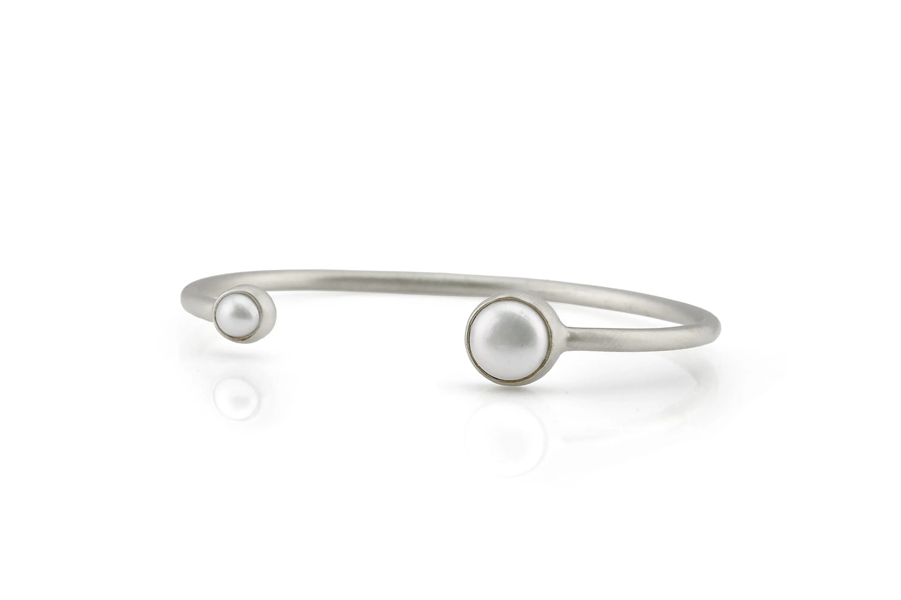Open Cuff Gold Bracelet Bezel Set with 6mm & 10mm Pearl
