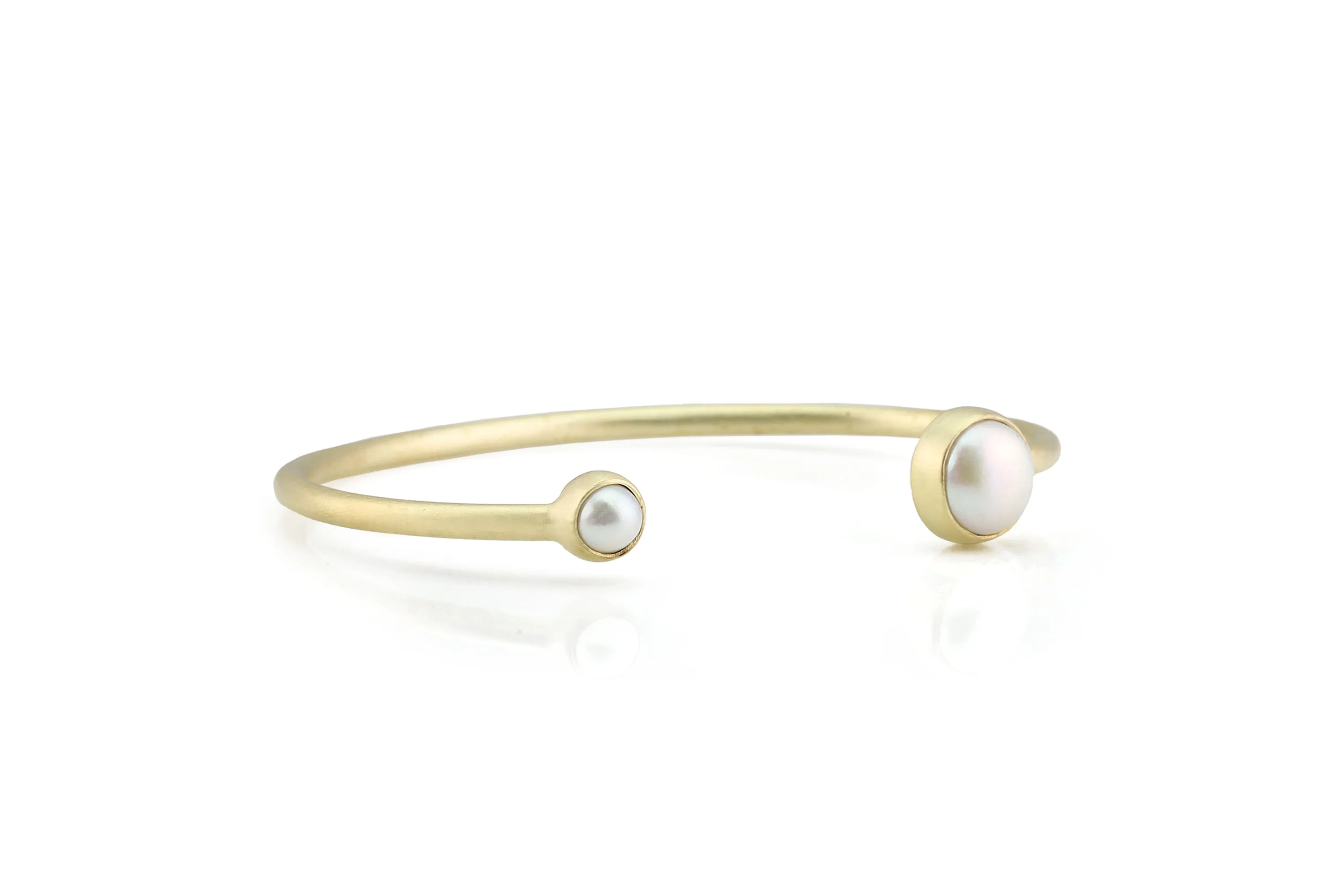 Open Cuff Gold Bracelet Bezel Set with 6mm & 10mm Pearl