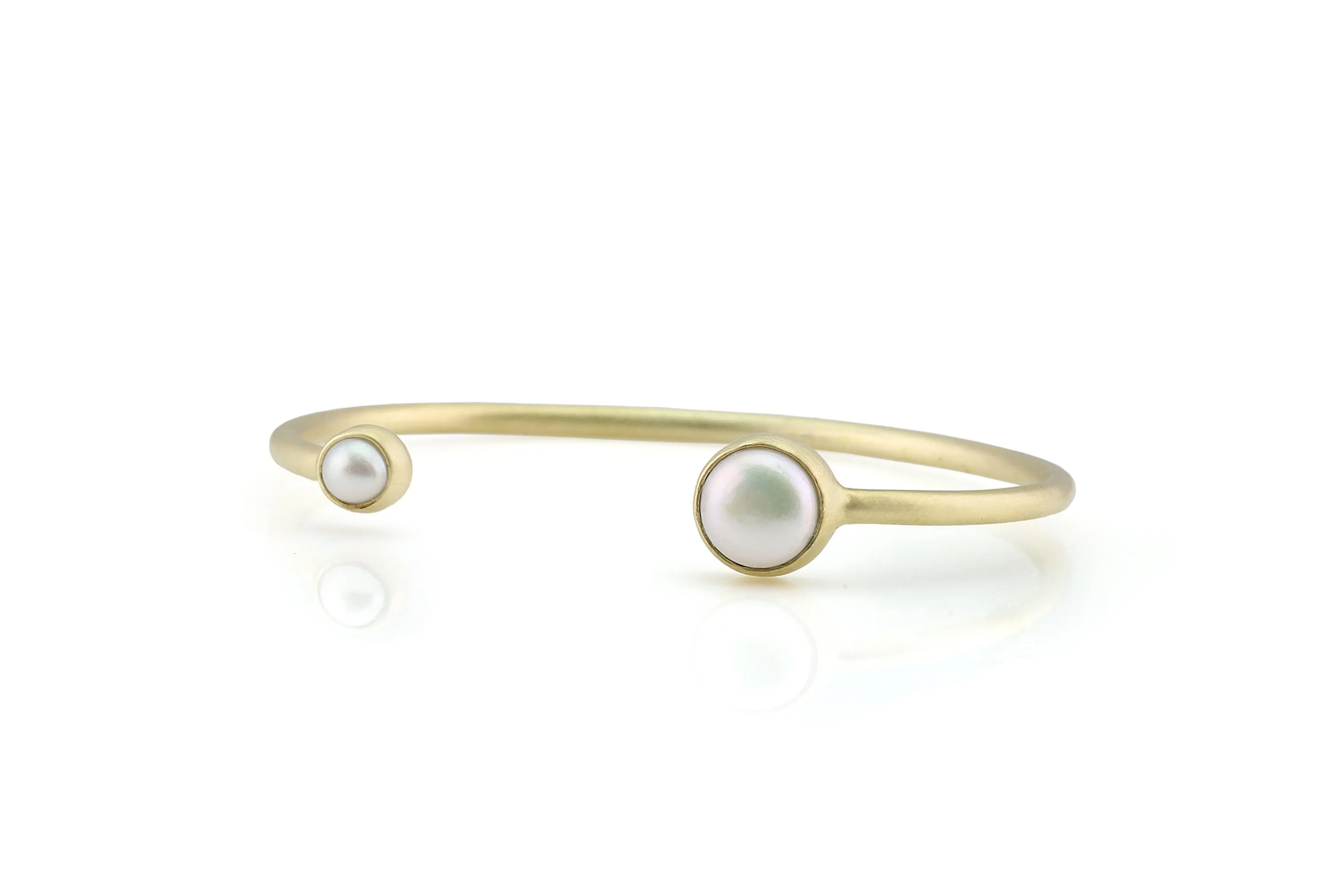 Open Cuff Gold Bracelet Bezel Set with 6mm & 10mm Pearl