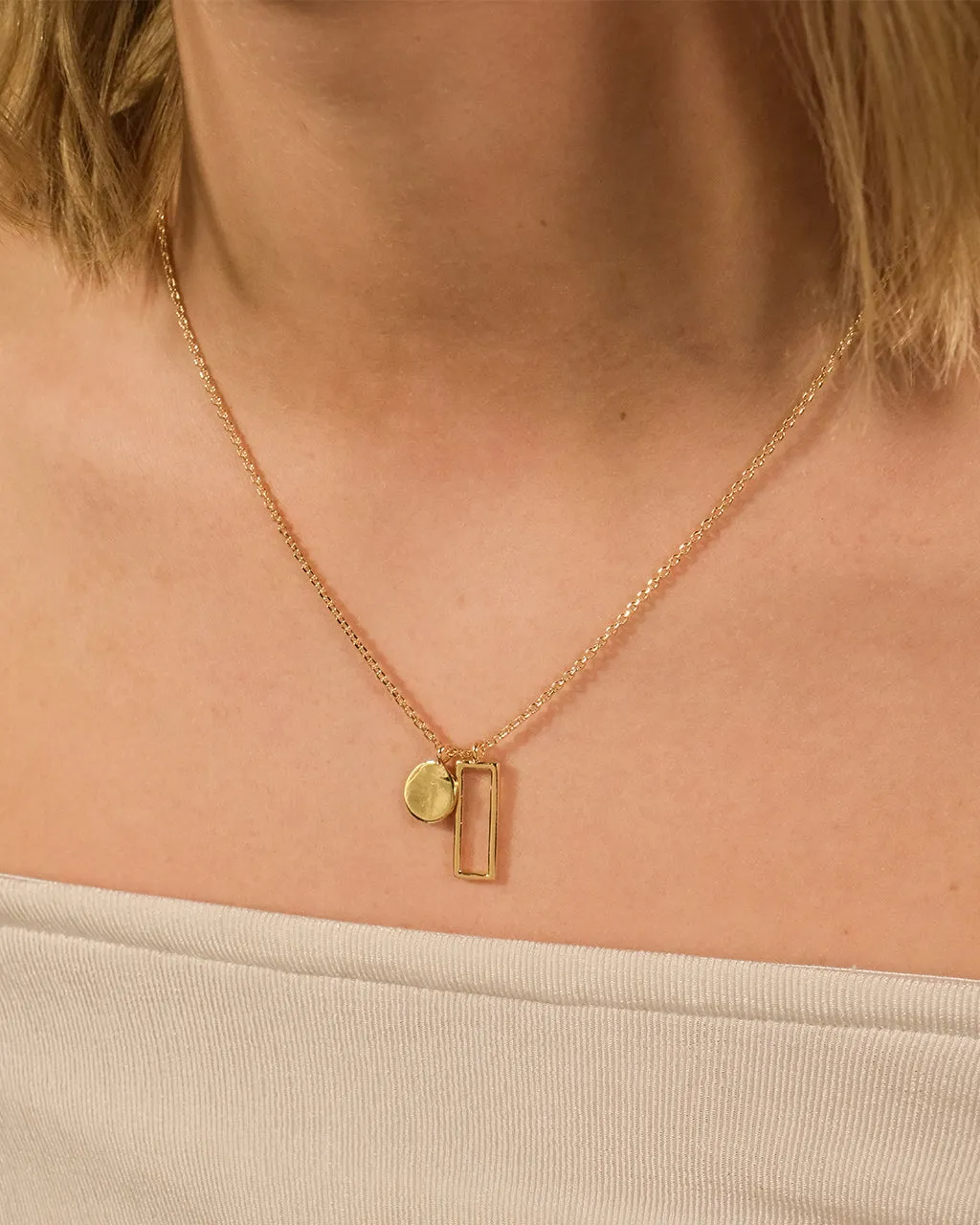 Open Rectangle & Circle Pendant Necklace
