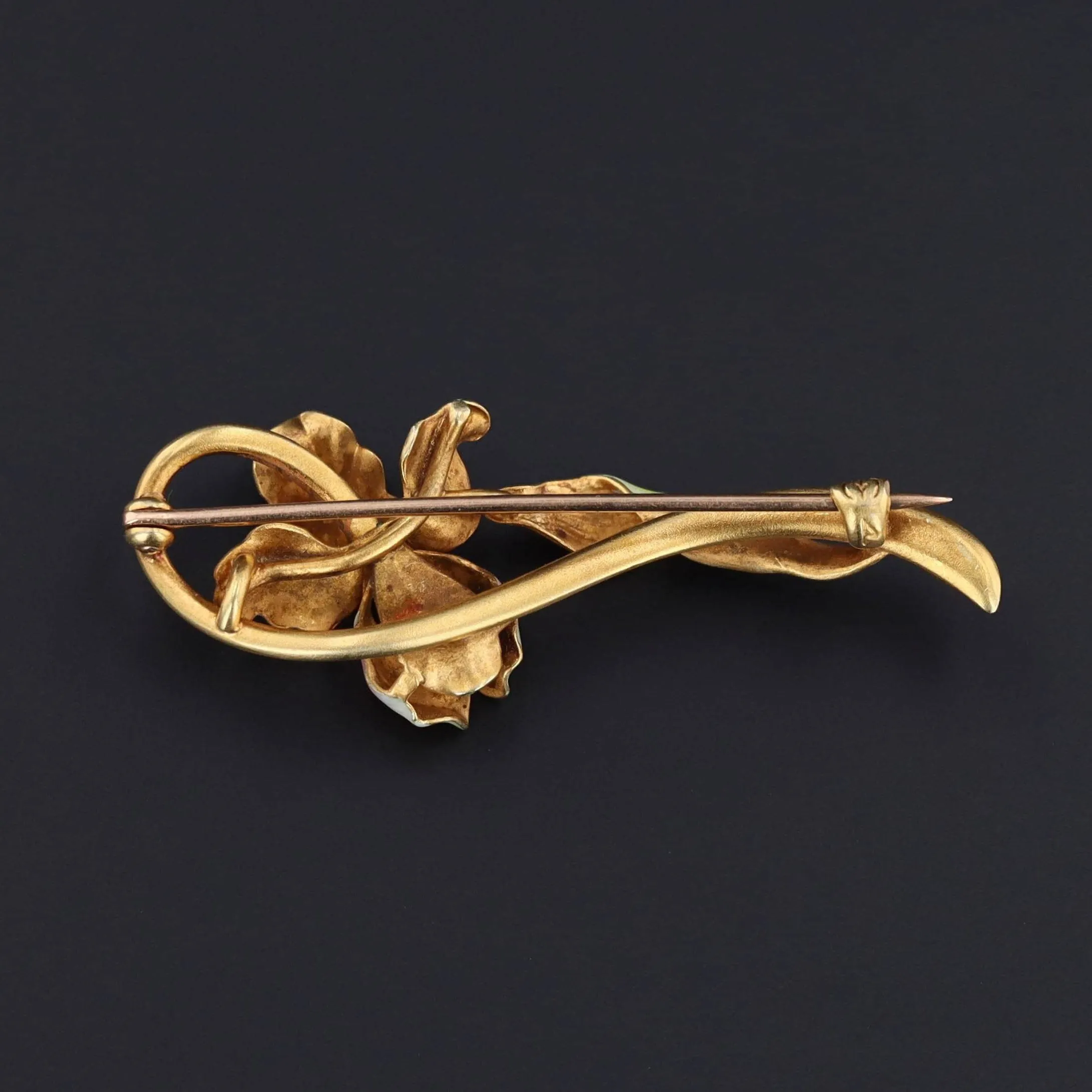 Orchid Pin | Antique Enamel Flower Pin