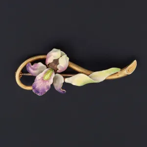 Orchid Pin | Antique Enamel Flower Pin