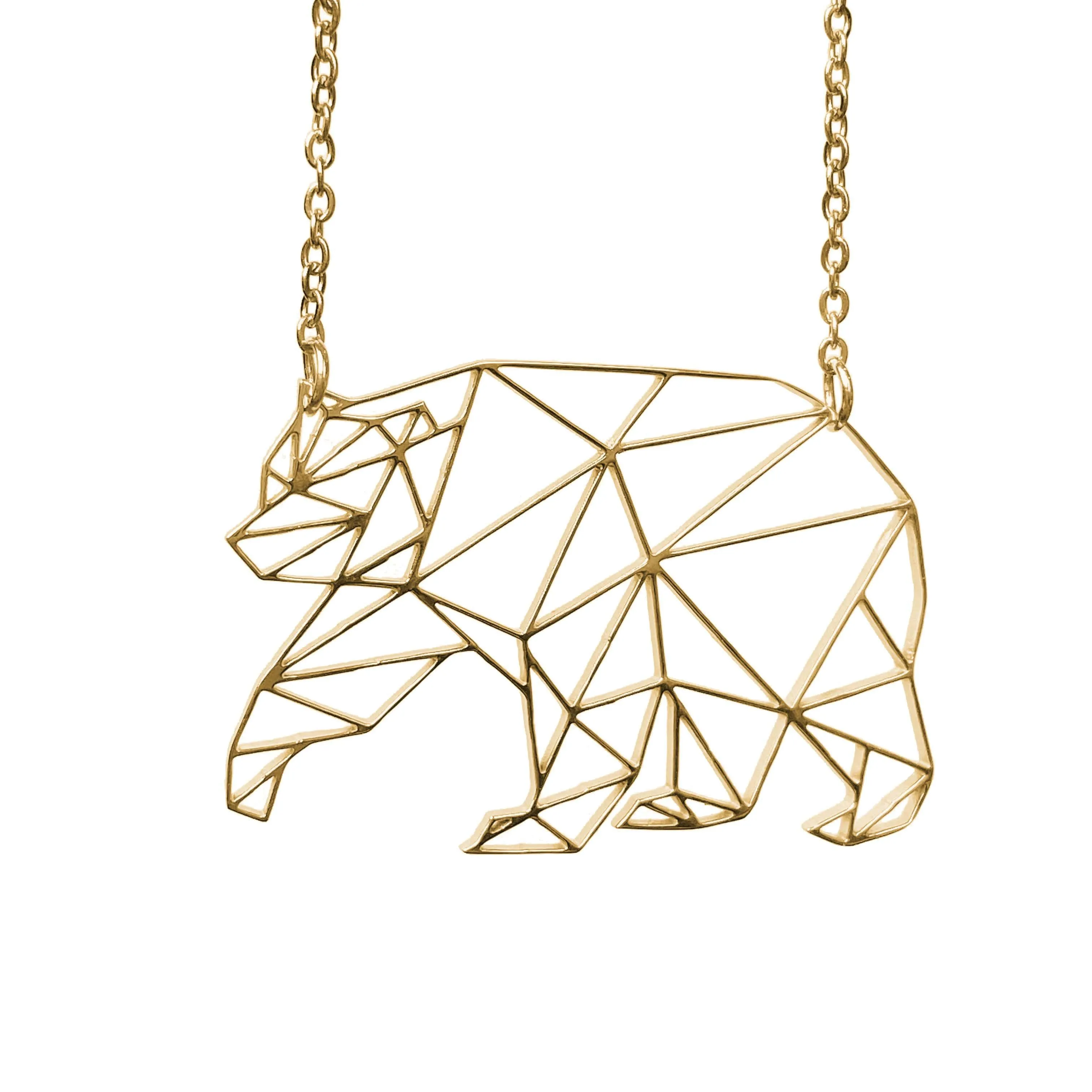 Origami Bear Geometric Animal Gold Plated Pendant Necklace