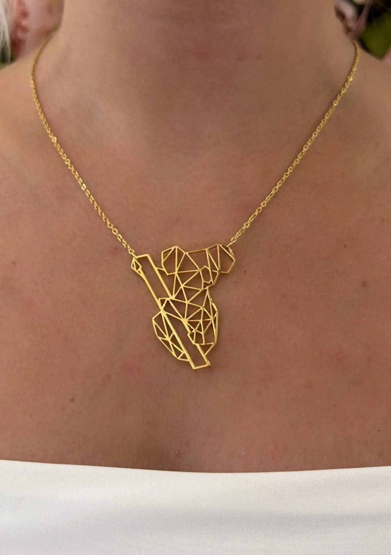 Origami Koala Geometric Animal Gold Plated Pendant Necklace