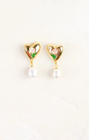 Painted Floral & Pearl Earring