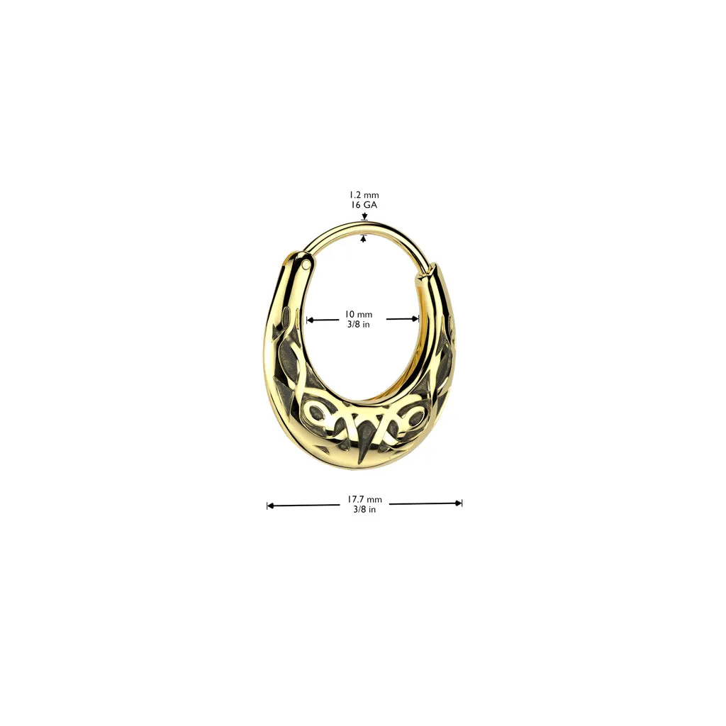 Pair of 316L Surgical Steel 16ga Tribal Design Hoop Earrings