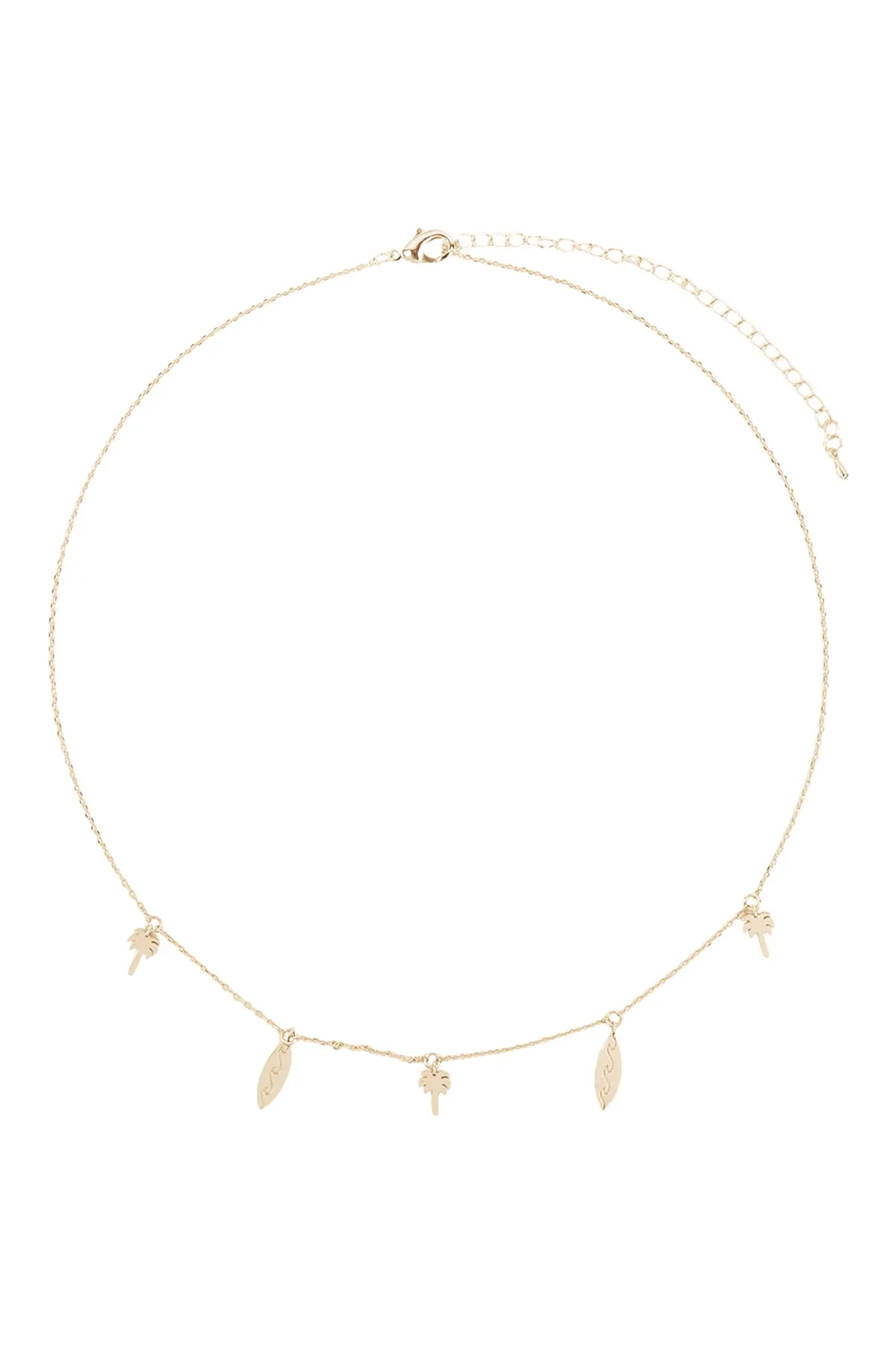 PALM TREE & SURFBOARD BRASS DAINTY NECKLACE