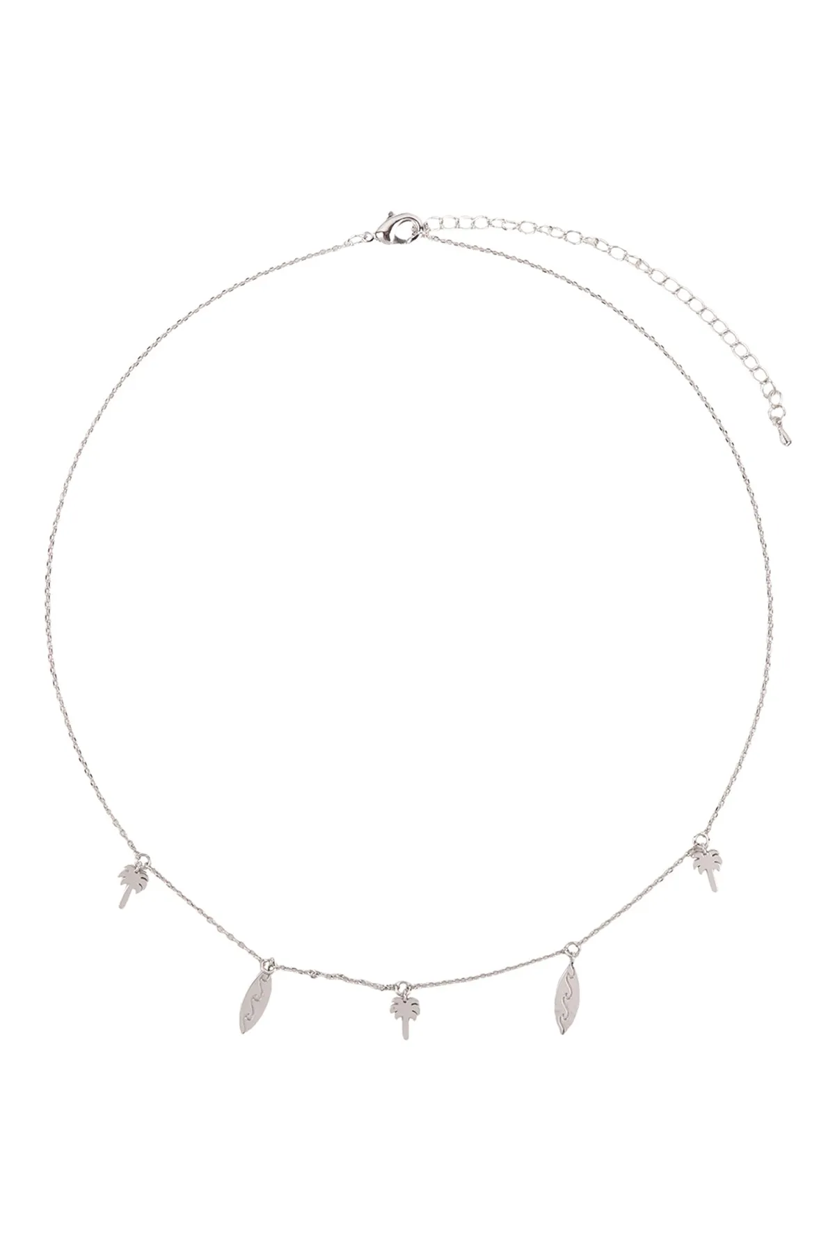 PALM TREE & SURFBOARD BRASS DAINTY NECKLACE