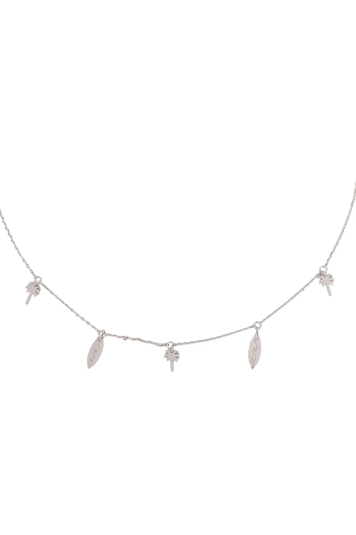PALM TREE & SURFBOARD BRASS DAINTY NECKLACE