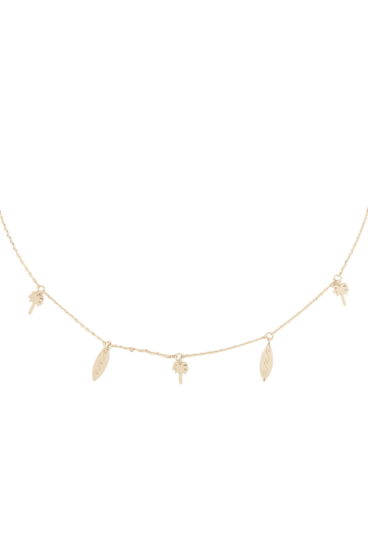 PALM TREE & SURFBOARD BRASS DAINTY NECKLACE