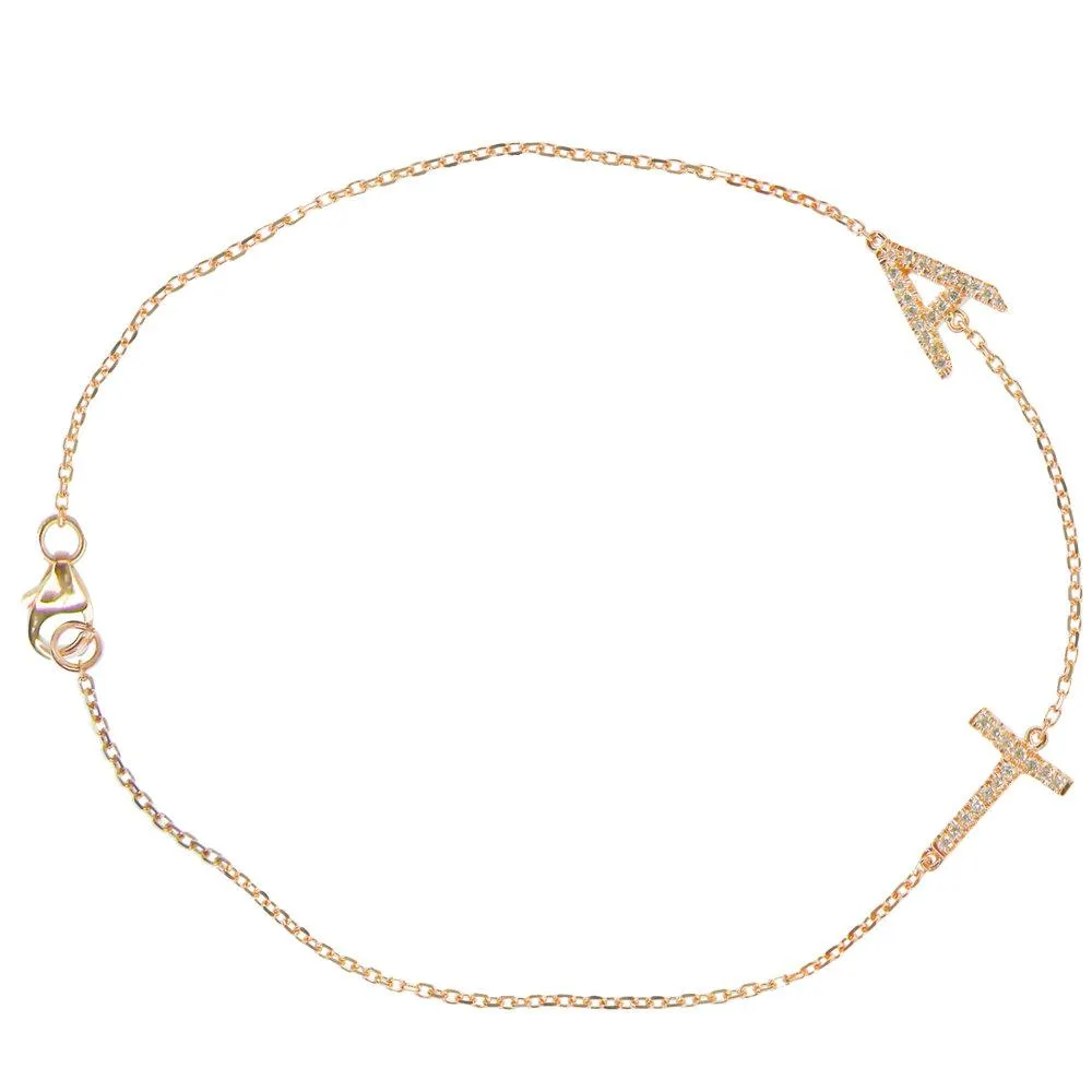 Pave Diamond Letter Chain Bracelet