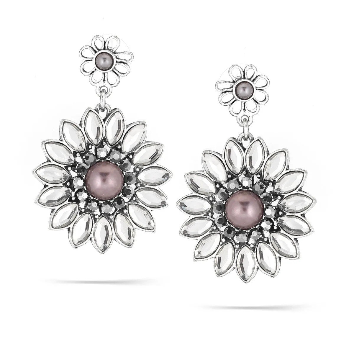 PEARL AND CRYSTAL FLOWER EARRINGS #246GR3501 (1C10/10D1)