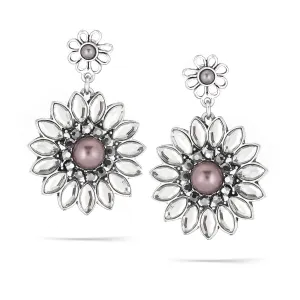 PEARL AND CRYSTAL FLOWER EARRINGS #246GR3501 (1C10/10D1)