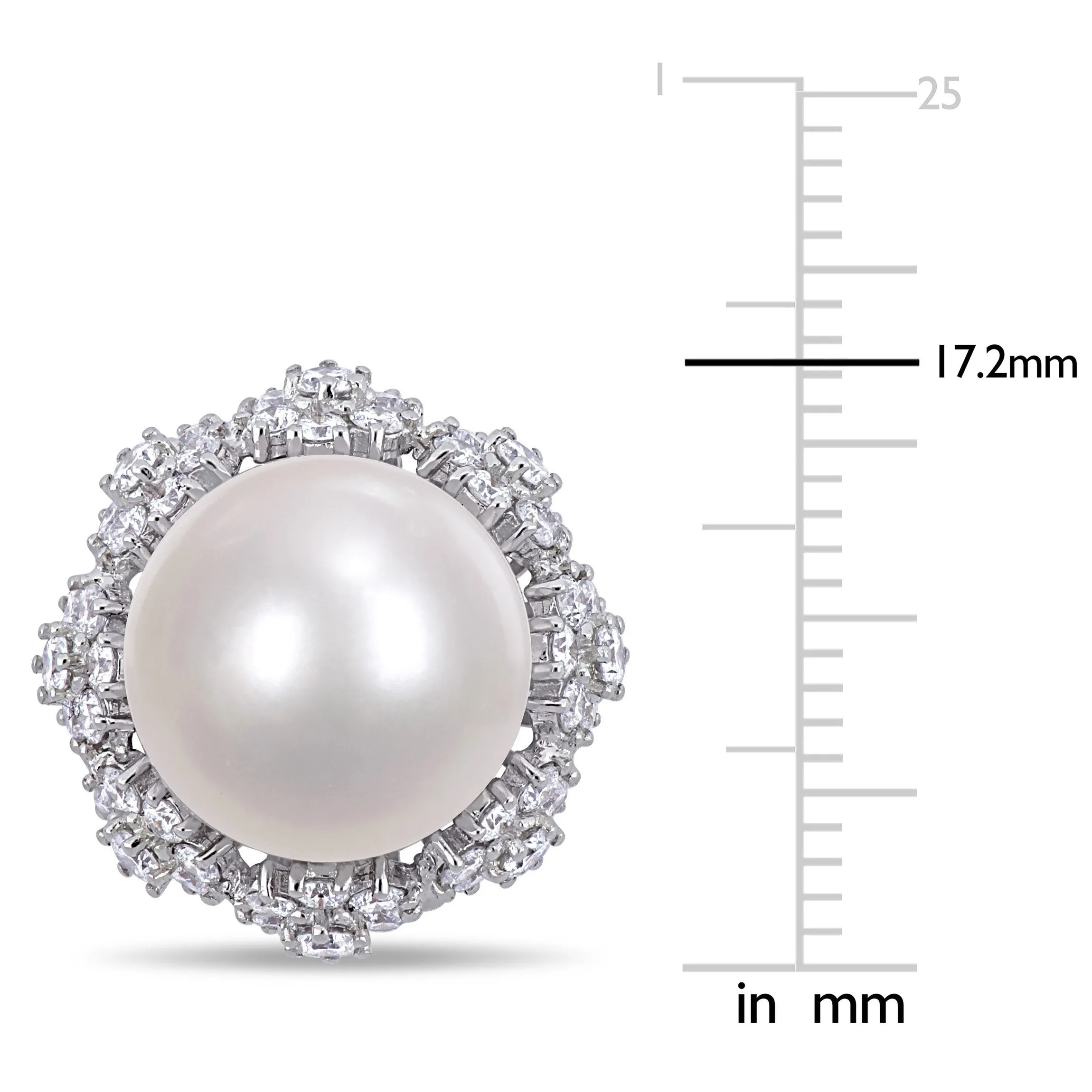Pearl and Diamond Cluster Halo 14K White Gold Earrings