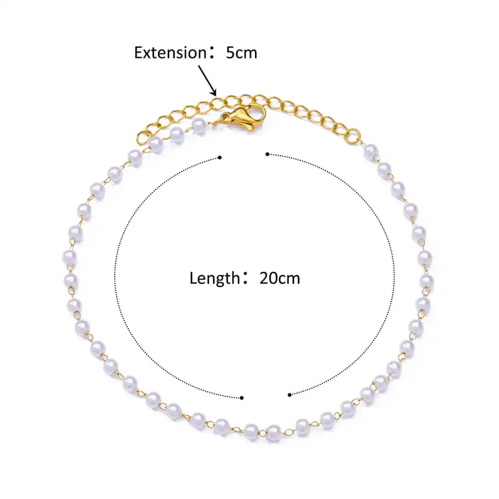 Pearl Bead Anklet for Women Foot Jewelry Accessories Stainless Steel Leg Bracelet Trend Body Chain Aesthetic Barefoot Decorate