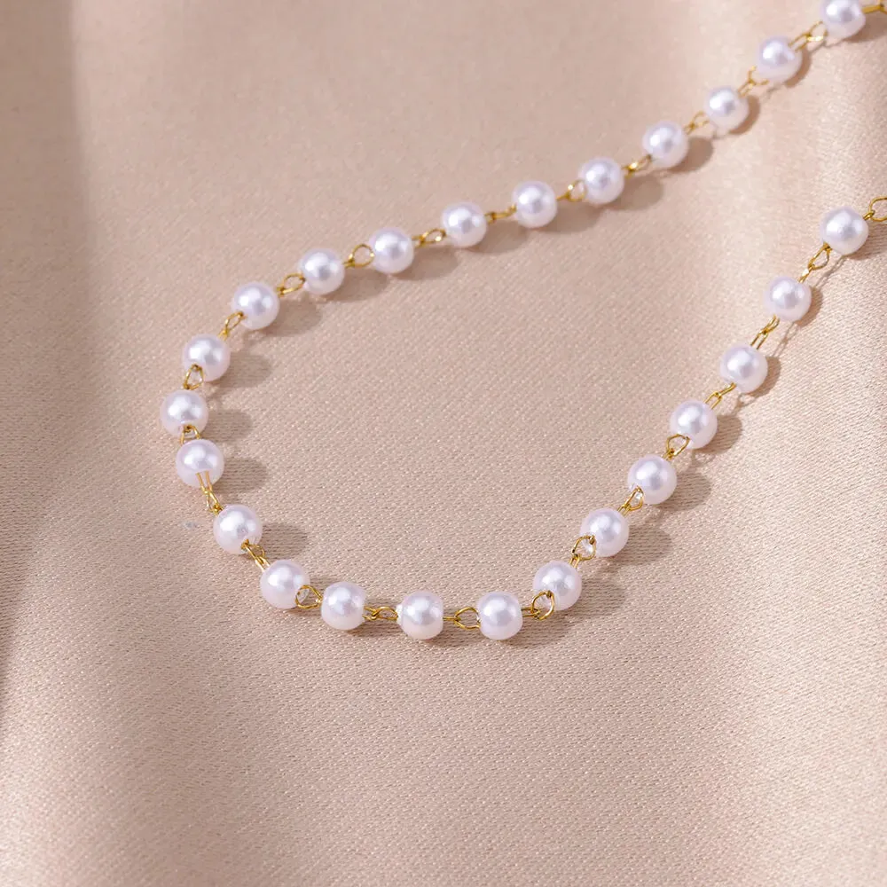 Pearl Bead Anklet for Women Foot Jewelry Accessories Stainless Steel Leg Bracelet Trend Body Chain Aesthetic Barefoot Decorate